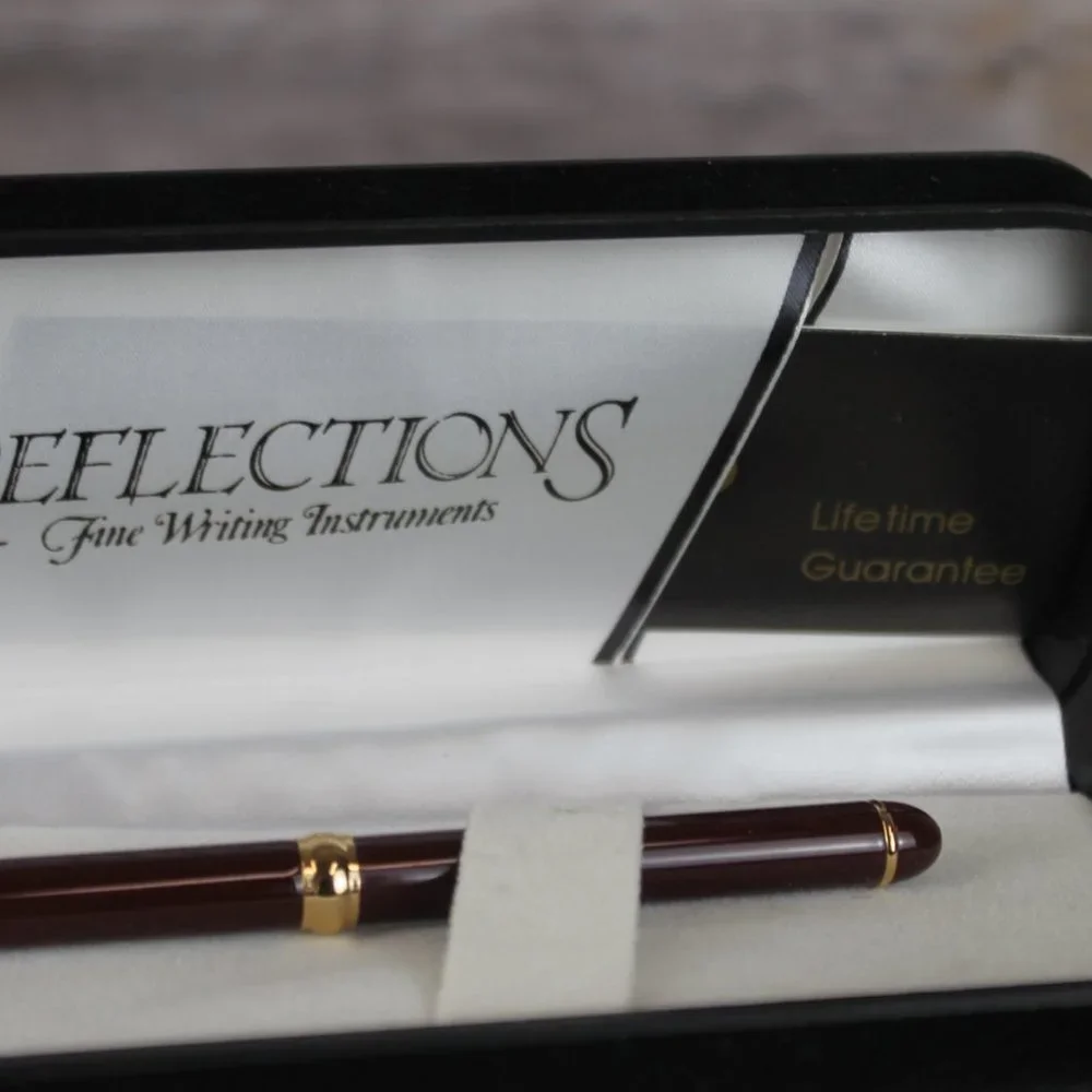 Reflections Fine Writing Instruments Red Maroon Gold Ball Point Pen Black Ink